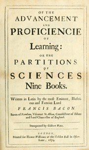 Front cover of Of the advancement and proficiencie of learning by Francis Bacon