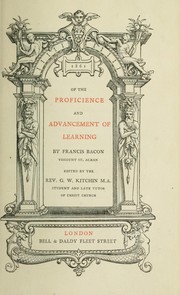 Front cover of Of the proficience and advancement of learning by Francis Bacon