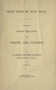 Front cover of Pages from my note book by Florence Cromer Coleman