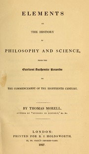 Cover of Elements of the history of philosophy and science by Thomas Morell