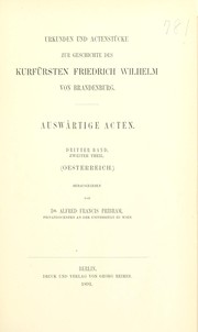 Front cover of Urkunden und Actenstücke zur Geschichte des Kurfürsten Friedrich Wilhelm von Brandenburg by Friedrich Wilhelm Elector of Brandenburg
