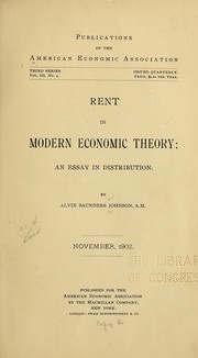 Cover of Rent in modern economic theory by Alvin Saunders Johnson