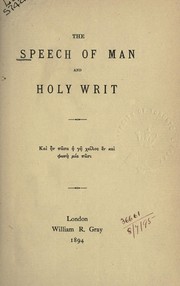 Front cover of The speech of man and Holy Writ by Unknown