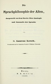 Front cover of Die Sprachphilosophie der Alten by Laurenz Lersch