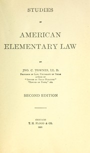 Front cover of Studies in American elementary law by John Charles Townes