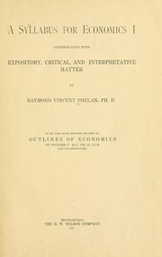 Front cover of A syllabus for Economics I by Raymond Vincent Phelan
