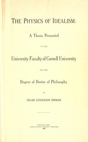 Front cover of The physics of idealism by Edgar Lenderson Hinman