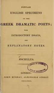 Front cover of Popular English specimens of the Greek Dramatic poets... by Aeschylus