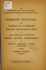 Front cover of De formarum quas dicunt epicarum in tragoediis Aeschyli atque Sophoclis usu by Hubert Eichler