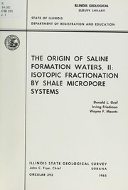 Cover of The origin of saline formation waters, II: isotopic fractionation by shale micropore systems by Nell Beaubien Nichols