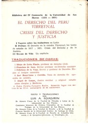 Front cover of El derecho del Peru Virreynal by Luis Antonio Eguiguren