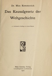 Front cover of Das kausalgesetz der weltgeschichte by Max Kemmerich