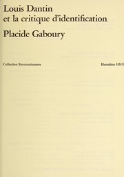 Cover of Louis Dantin et la critique d'identification by Placide Gaboury