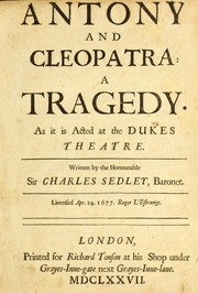 Front cover of Antony and Cleopatra by Sir Charles Sedley