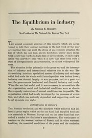 Front cover of The equilibrium in industry by George Evan Roberts