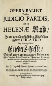 Cover of Opera-Ballet von dem Judicio Paridis, und der Helenae Raub by Johann Oswald Harms