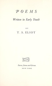 Front cover of Poems written in early youth by T. S. Eliot