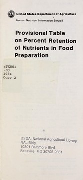 Front cover of Provisional table on percent retention of nutrients in food preparation by Sharon L. Garland