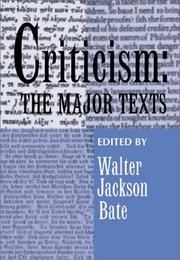 Cover of Criticism by Walter Jackson Bate