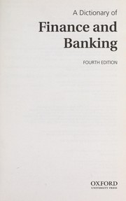 Front cover of A dictionary of finance and banking by Jonathan Law