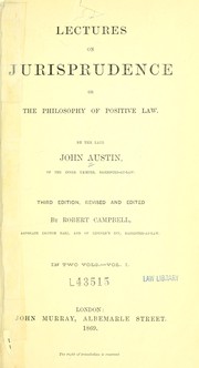 Front cover of Lectures on jurisprudence, or, The philosophy of positive law by Austin, John