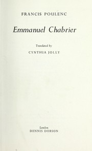Front cover of Emmanuel Chabrier by Francis Poulenc