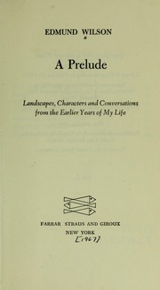 Cover of A Prelude by Edmund Wilson