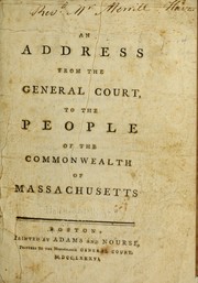 Cover of An address from the General Court, to the people of the Commonwealth of Massachusetts by Massachusetts. General Court.
