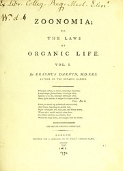 Front cover of Zoonomia : or, the laws of organic life by Erasmus Darwin