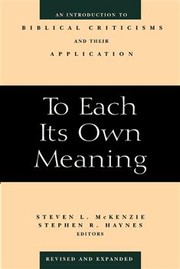 Front cover of To Each Its Own Meaning by Steven L. McKenzie