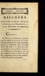 Front cover of Discours sur la vertu, le ge nie, l'opinion, le travail, les re compenses, et sur les triomphes de la Re publique by L.S.J. Bernard