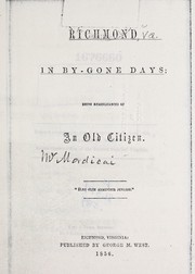 Cover of Richmond in by-gone days by Samuel Mordecai