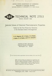Front cover of Selected values of chemical thermodynamic properties by Institute for Basic Standards (U.S.)
