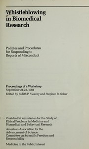Front cover of Whistleblowing in biomedical research by Judith P. Swazey