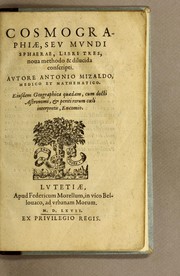Front cover of Cosmographiae, seu Mundi sphaerae, libri tres by Antoine Mizauld