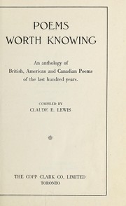 Cover of Poems worth knowing by Claude E. Lewis