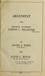 Front cover of Argument for district attorney Joseph C. Pelletier (respondent) by Massachusetts. Supreme Judicial Court.