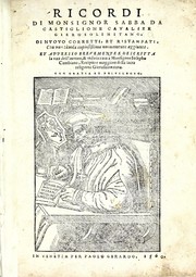Cover of Ricordi di monsignor Sabba da Castiglione, cavalier gierosolimitano ... by Sabba da Castiglione