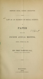 Cover of Law as an element of social science by Emory Washburn