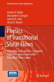 Front cover of Physics Of Transitional Shear Flows Instability And Laminarturbulent Transition In Incompressible Nearwall Shear Layers by Andrej V. Boiko