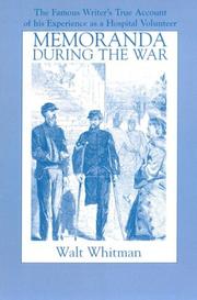 Cover of Memoranda during the war by Walt Whitman