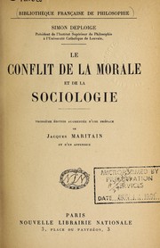 Front cover of Le conflit de la morale et de la sociologie by Deploige, Simon
