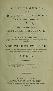 Cover of Experiments and observations on different kinds of air, and other branches of natural philosophy, connected with the subject ... by Joseph Priestley