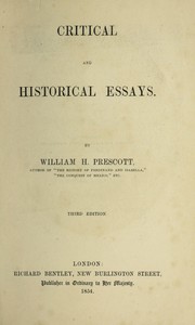 Cover of Critical and historical essays by William Hickling Prescott