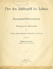 Front cover of Über den zahlbegriff bei Leibniz .. by Richard Achsel