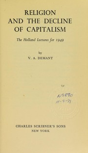 Front cover of Religion and the decline of capitalism by V. A. Demant