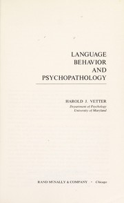Front cover of Language behavior and psychopathology by Vetter, Harold J