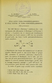 Front cover of Sull'acido para-iodiofenilarsinico e sull'ioduro di para-iodiofenilarsenico by E. Mameli