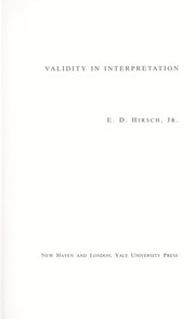 Cover of Validity in interpretation by E. D. Hirsch