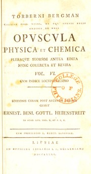 Cover of Opuscula physica et chemica. Pleraque seorsim antea edita by Torbern Bergman